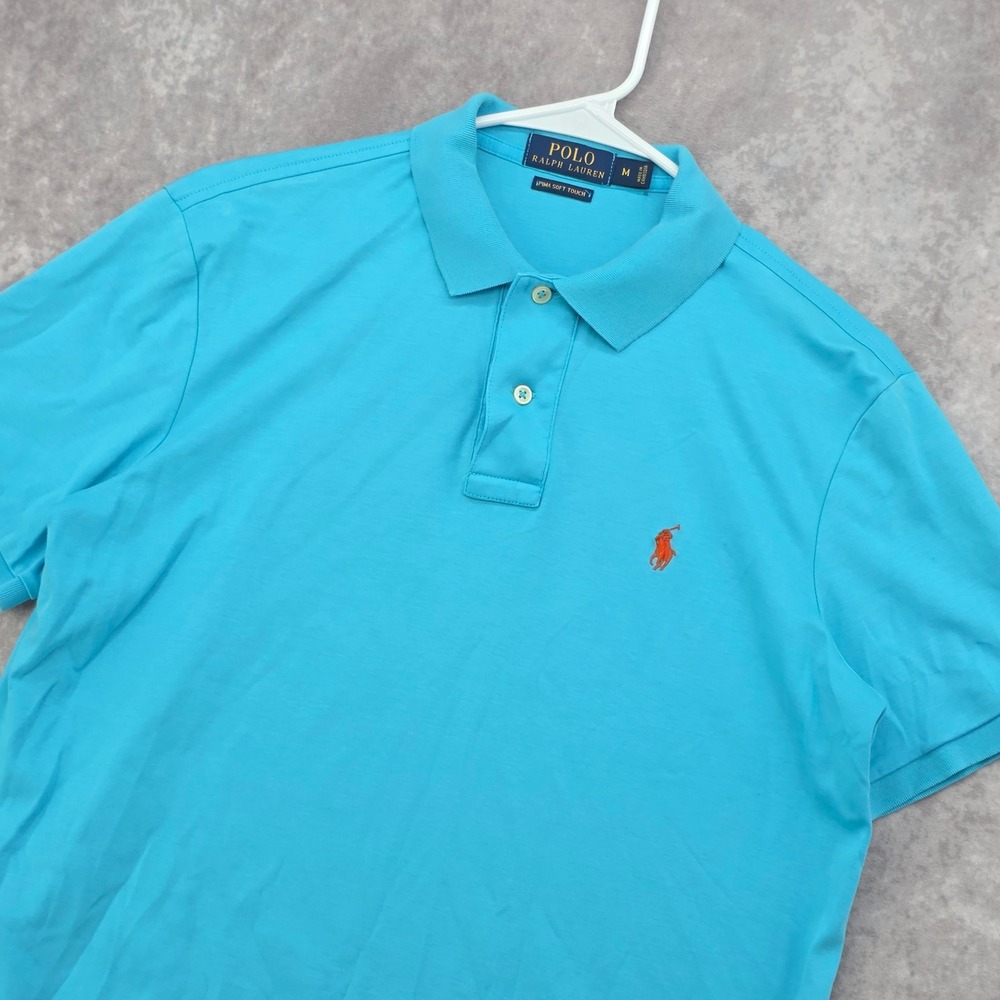 Polo Ralph Lauren Pima Soft Touch Polo Shirt Mens Medium Turquoise Blue Orange